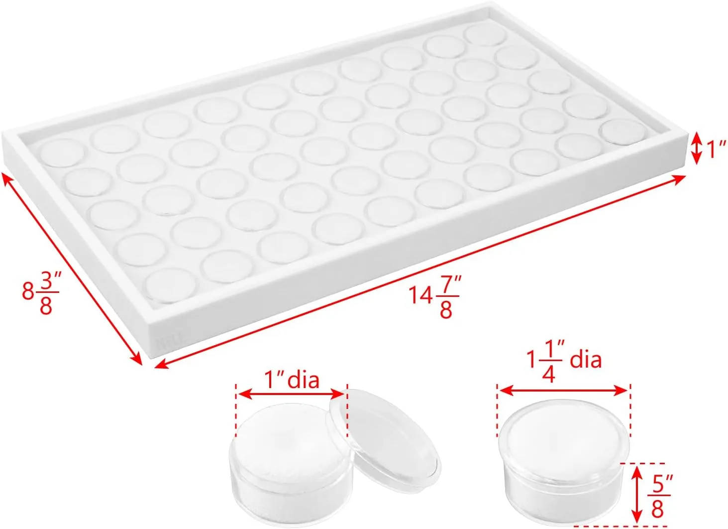 Ikee Design 50 White Foam Gem and Bead Storage Jars Showcase Stackable Display Tray Storage Box for Collectibles, Home Organization, 14.75 W x 8.25 D x 1 H in