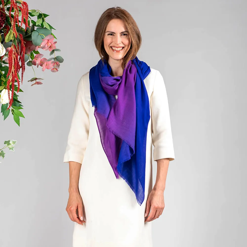 Indigo to Violet Shaded Cashmere and Silk Wrap