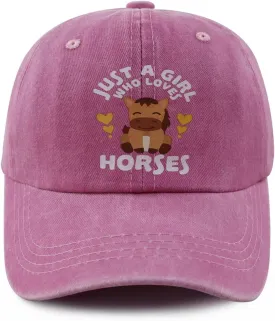 Just a Girl Who Loves Cats Dogs Horses Frogs Foxes Pigs Hat for Girls Age 3-10, Funny Adjustable Cotton Kids Baseball Cap