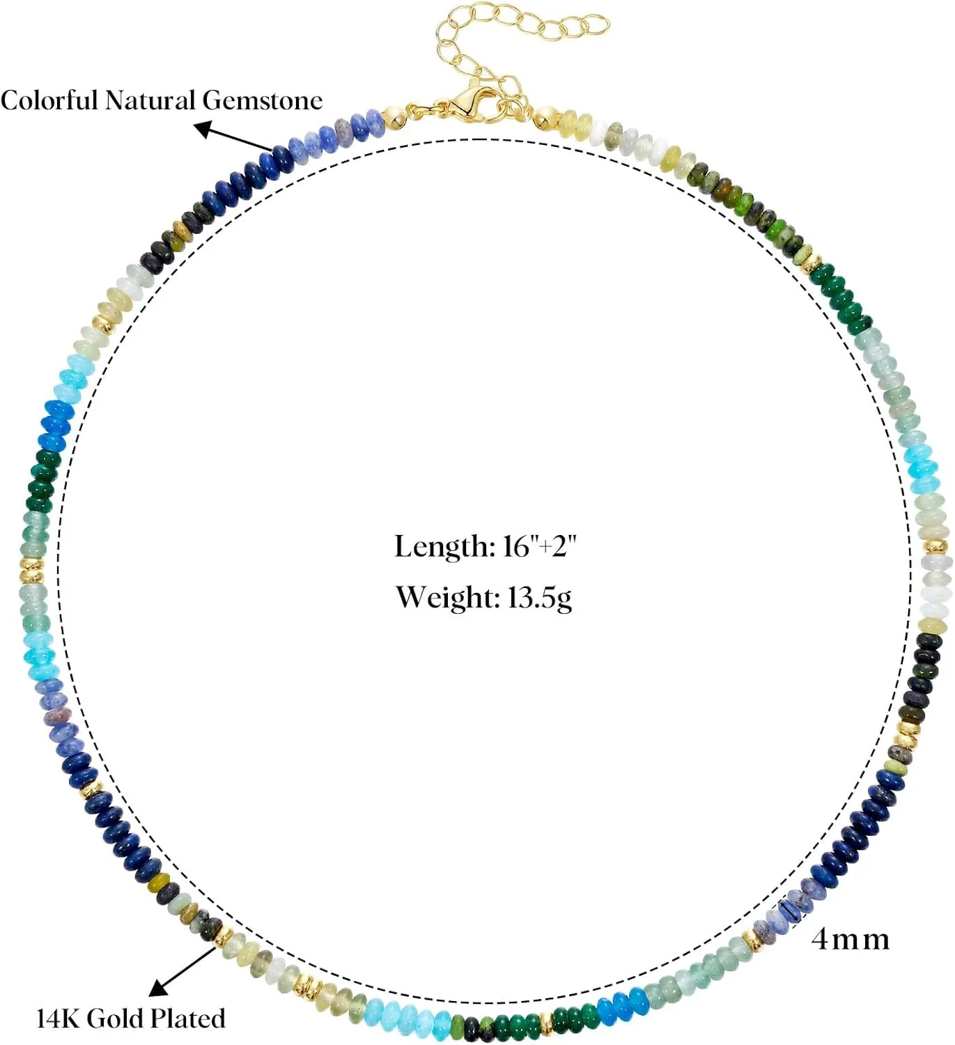 KELORIS PATH Beaded Necklace for Women, Colorful Gemstone Boho Bead Choker for Beach, Trendy Summer Natural Stone Jewelry Gifts
