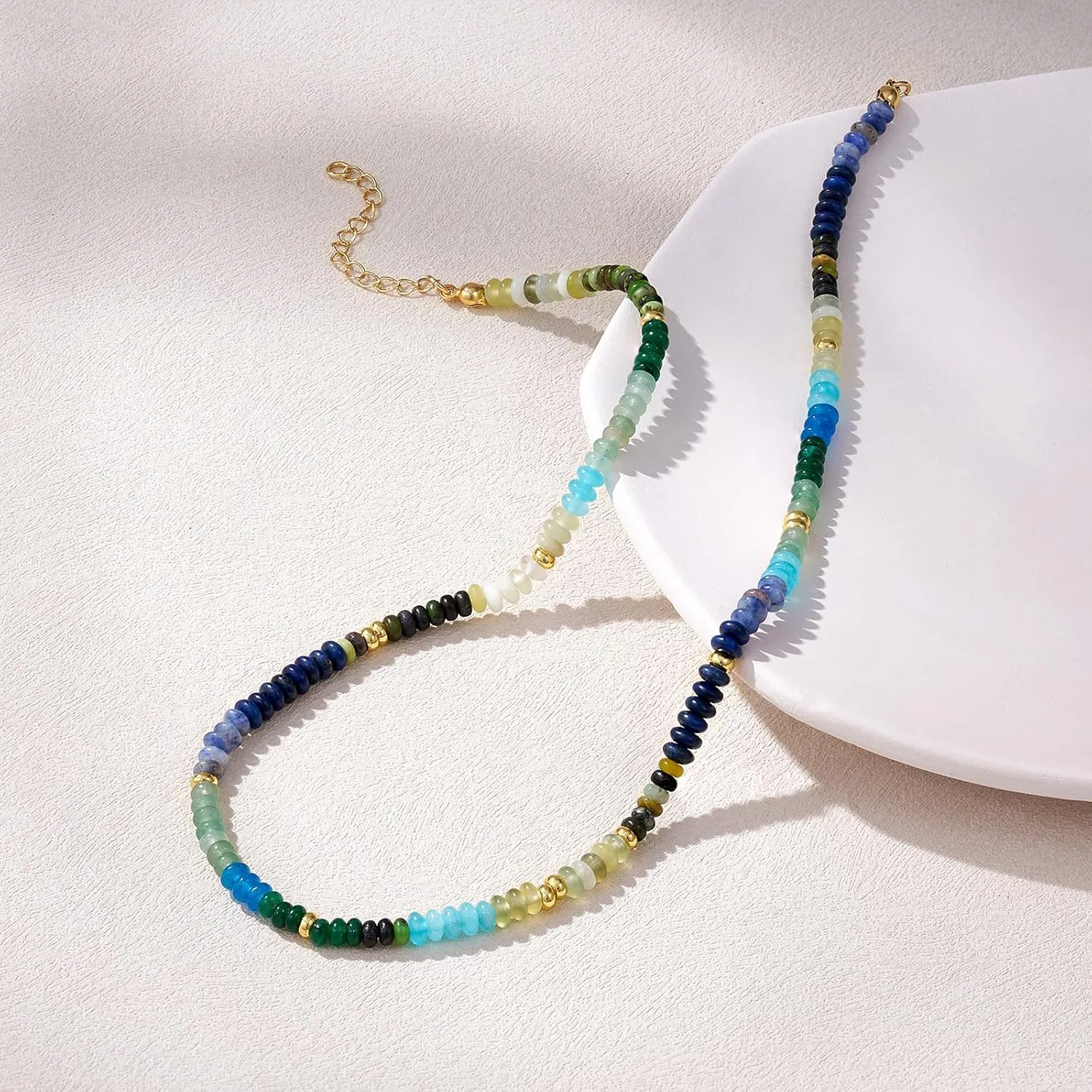 KELORIS PATH Beaded Necklace for Women, Colorful Gemstone Boho Bead Choker for Beach, Trendy Summer Natural Stone Jewelry Gifts