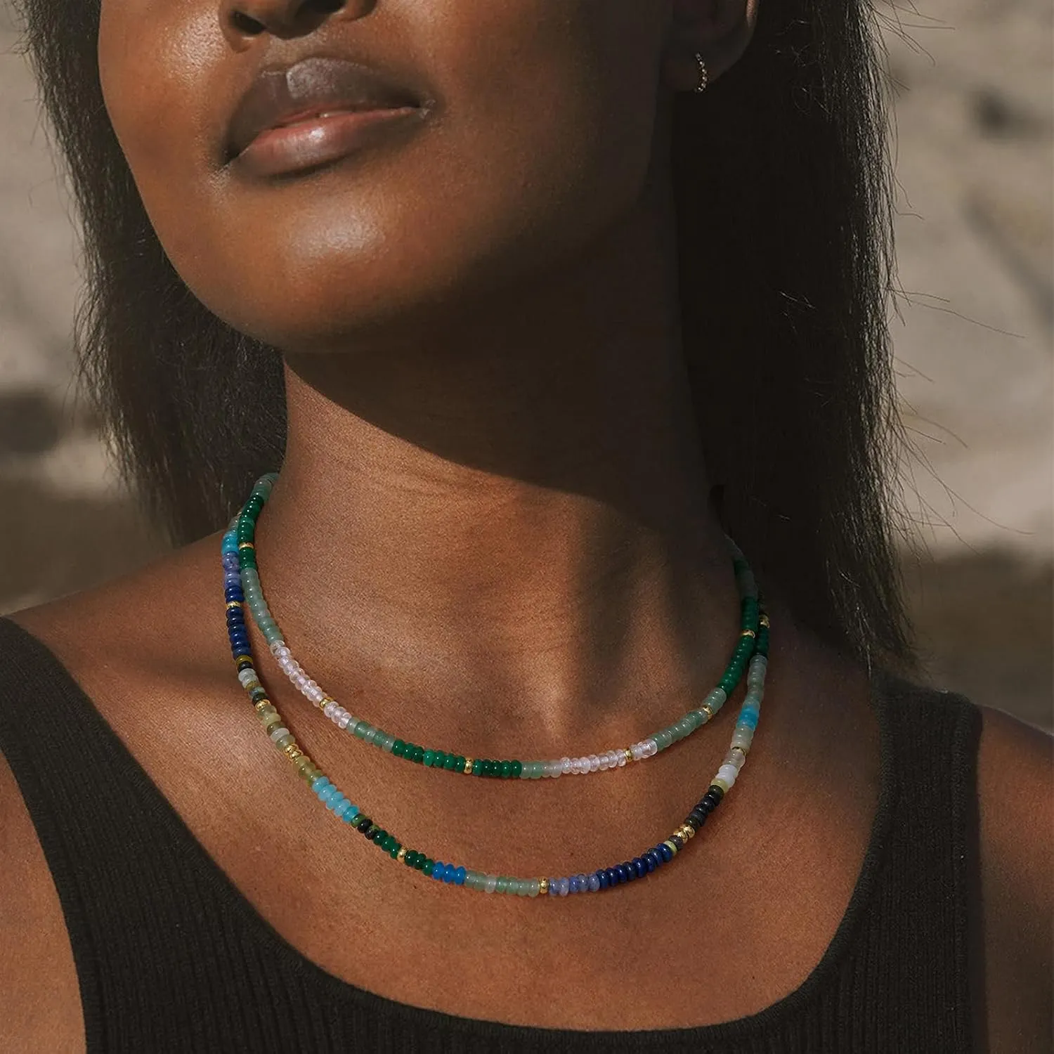 KELORIS PATH Beaded Necklace for Women, Colorful Gemstone Boho Bead Choker for Beach, Trendy Summer Natural Stone Jewelry Gifts