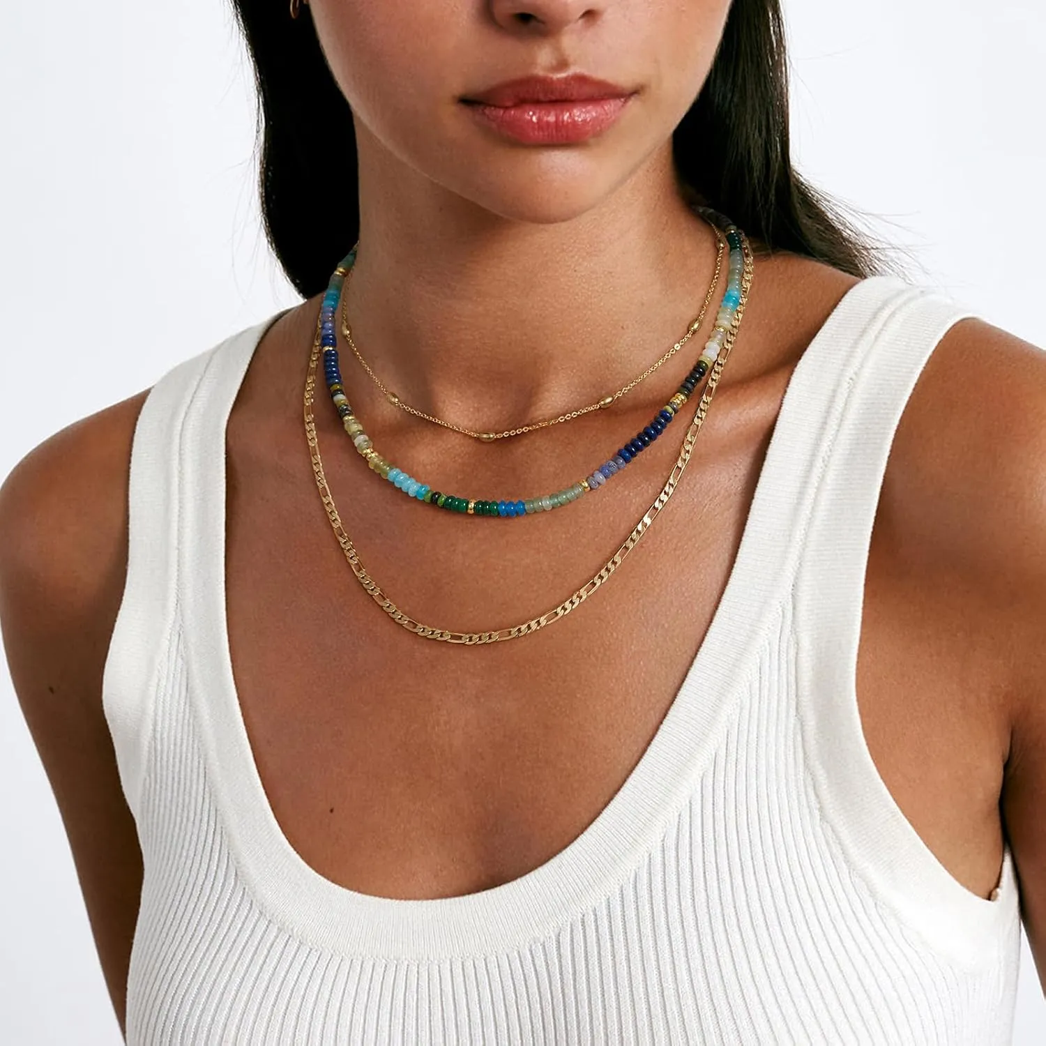 KELORIS PATH Beaded Necklace for Women, Colorful Gemstone Boho Bead Choker for Beach, Trendy Summer Natural Stone Jewelry Gifts