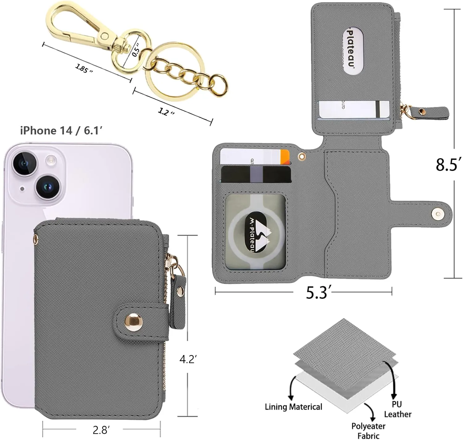 Keychain wallet, Rfid Blocking Credit Card Holder Leather, Zipper Card Case for Women