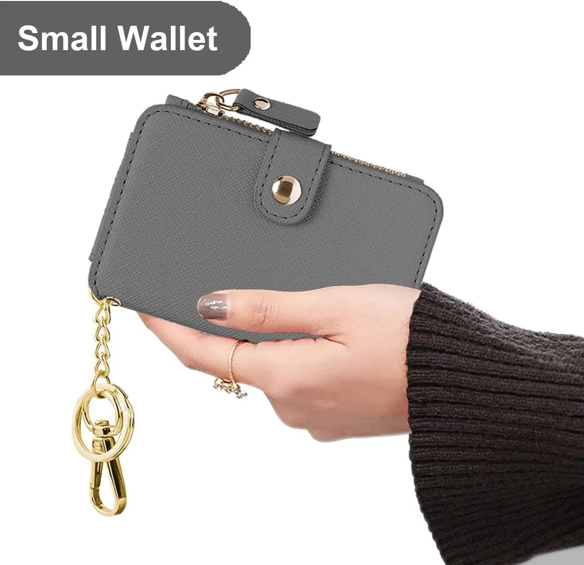 Keychain wallet, Rfid Blocking Credit Card Holder Leather, Zipper Card Case for Women