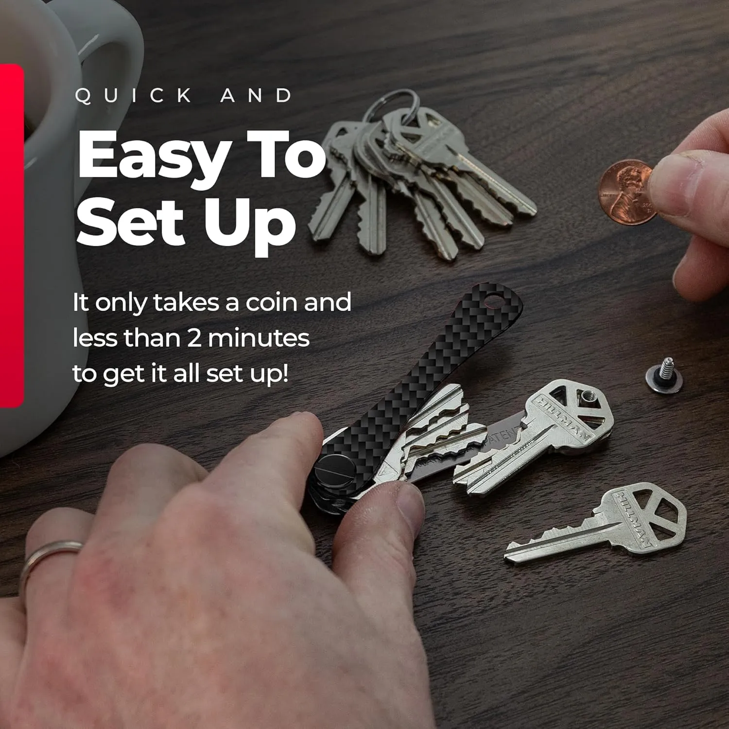 KEYSMART Key Holder for Keychain - Compact Key Organizer for Key Chain, Minimalist Clutter-Free EDC Keychains, Key Ring for Car Fobs Key Chains, Expandable (Up to 14 Keys, Carbon Fiber 3k)