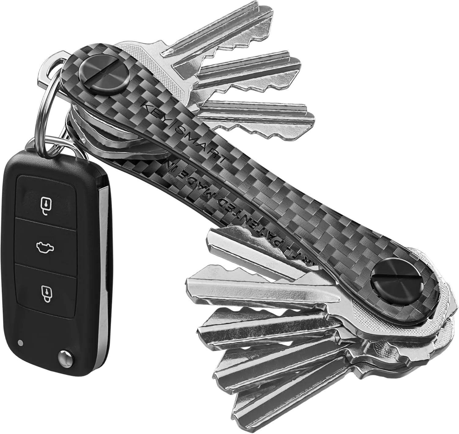 KEYSMART Key Holder for Keychain - Compact Key Organizer for Key Chain, Minimalist Clutter-Free EDC Keychains, Key Ring for Car Fobs Key Chains, Expandable (Up to 14 Keys, Carbon Fiber 3k)