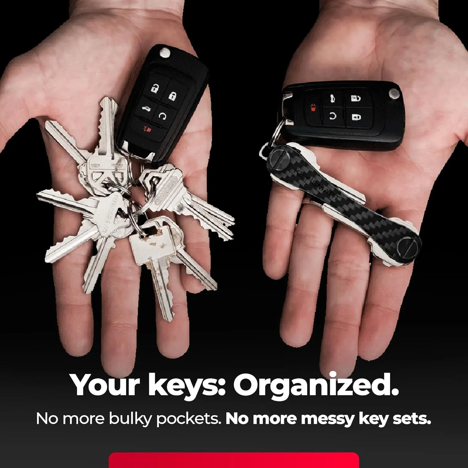 KEYSMART Key Holder for Keychain - Compact Key Organizer for Key Chain, Minimalist Clutter-Free EDC Keychains, Key Ring for Car Fobs Key Chains, Expandable (Up to 14 Keys, Carbon Fiber 3k)