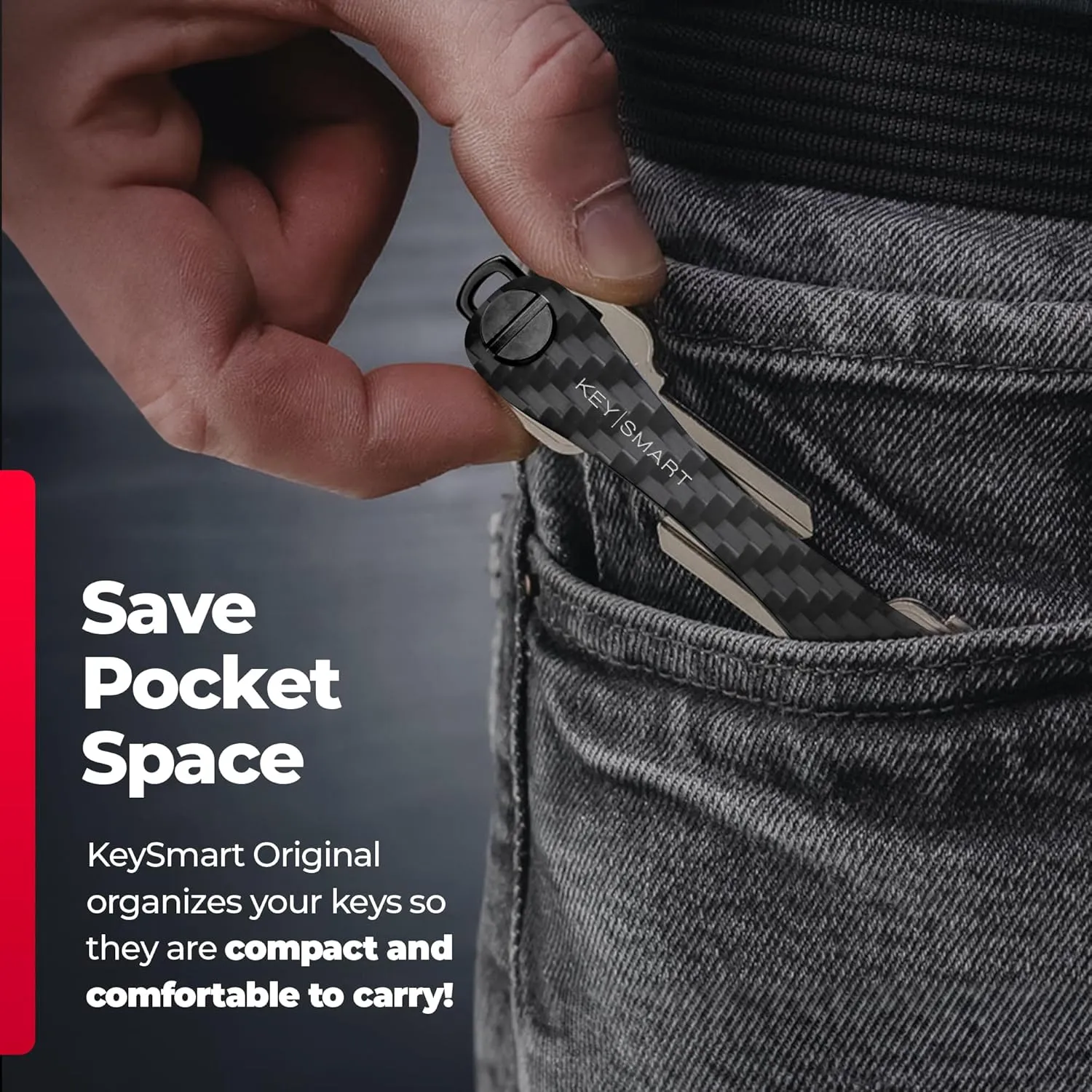 KEYSMART Key Holder for Keychain - Compact Key Organizer for Key Chain, Minimalist Clutter-Free EDC Keychains, Key Ring for Car Fobs Key Chains, Expandable (Up to 14 Keys, Carbon Fiber 3k)