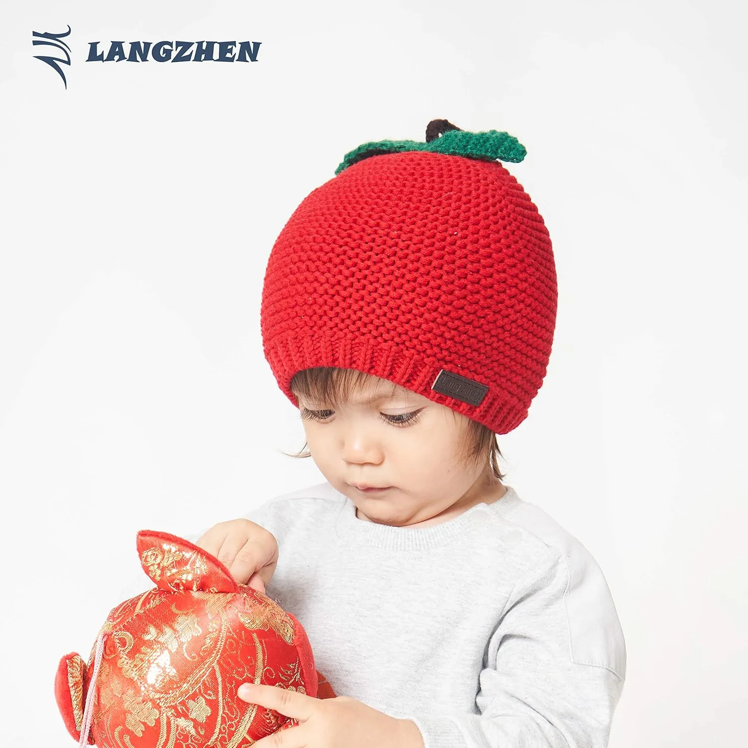 LANGZHEN Winter Warm Knitted Baby Hats for Girls Pom Pom Kid Toddler Boys Beanies Cap with Fleece Lining