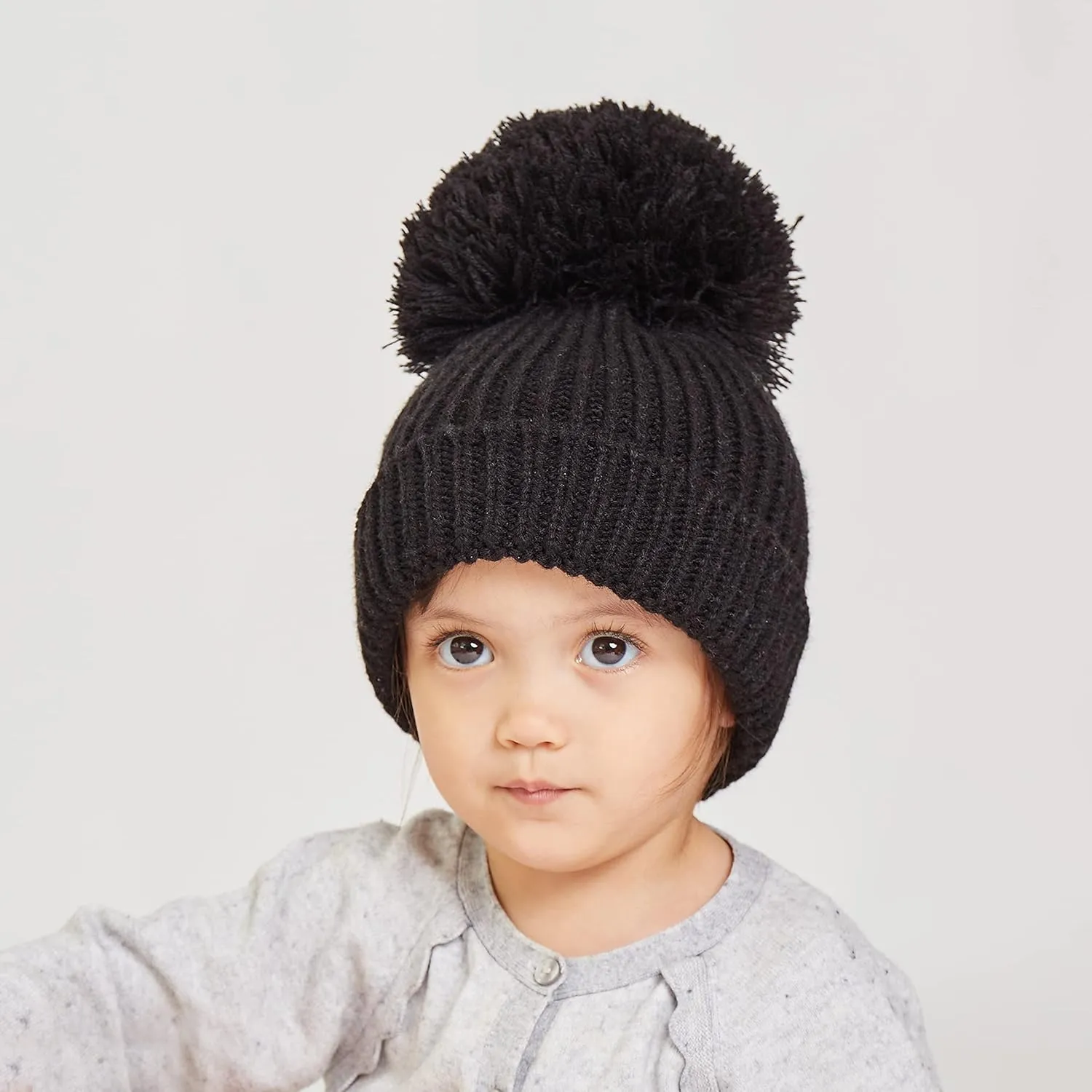 LANGZHEN Winter Warm Knitted Baby Hats for Girls Pom Pom Kid Toddler Boys Beanies Cap with Fleece Lining