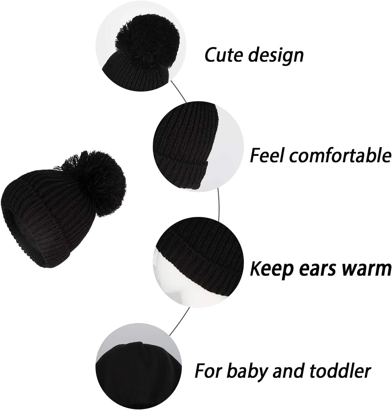 LANGZHEN Winter Warm Knitted Baby Hats for Girls Pom Pom Kid Toddler Boys Beanies Cap with Fleece Lining