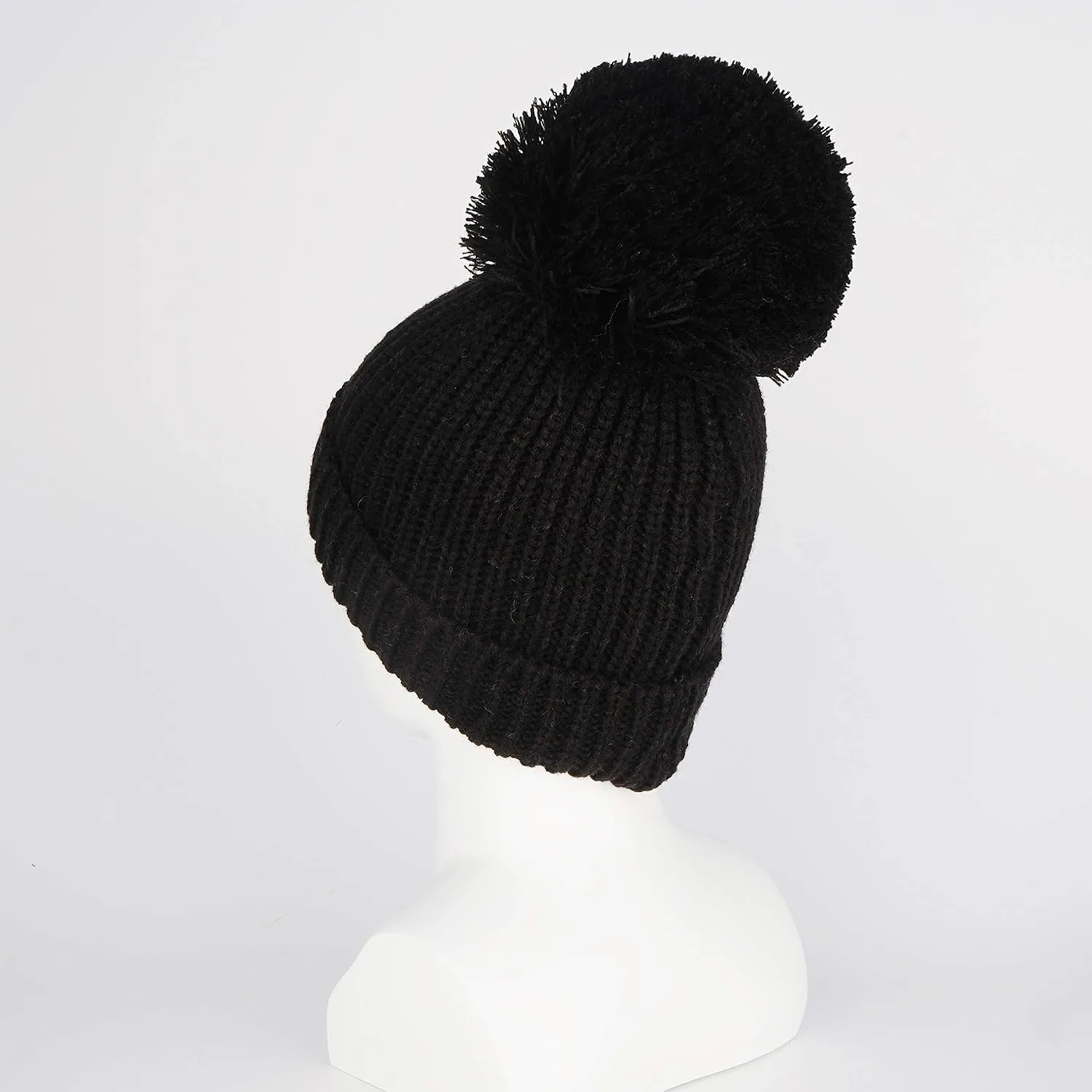 LANGZHEN Winter Warm Knitted Baby Hats for Girls Pom Pom Kid Toddler Boys Beanies Cap with Fleece Lining