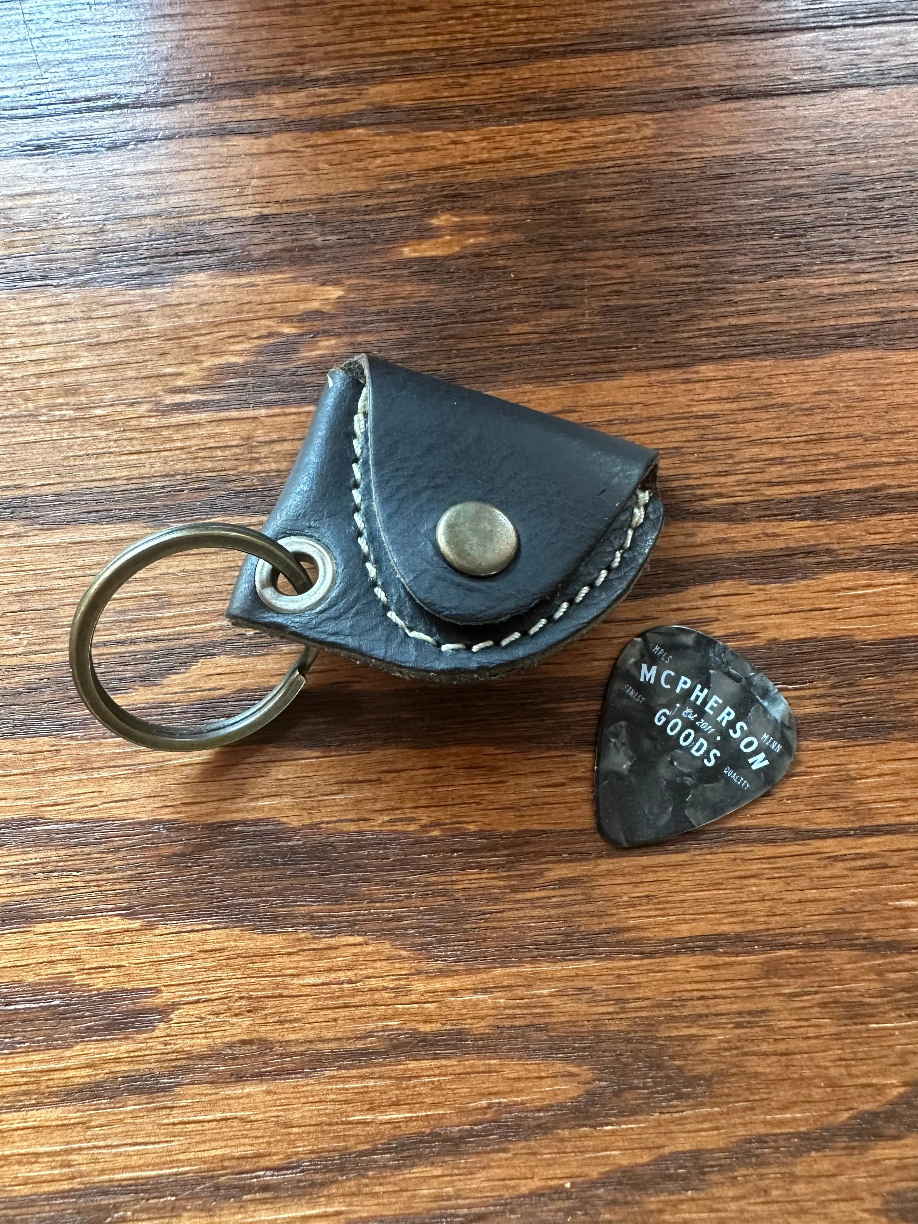 Leather guitar pick keychain