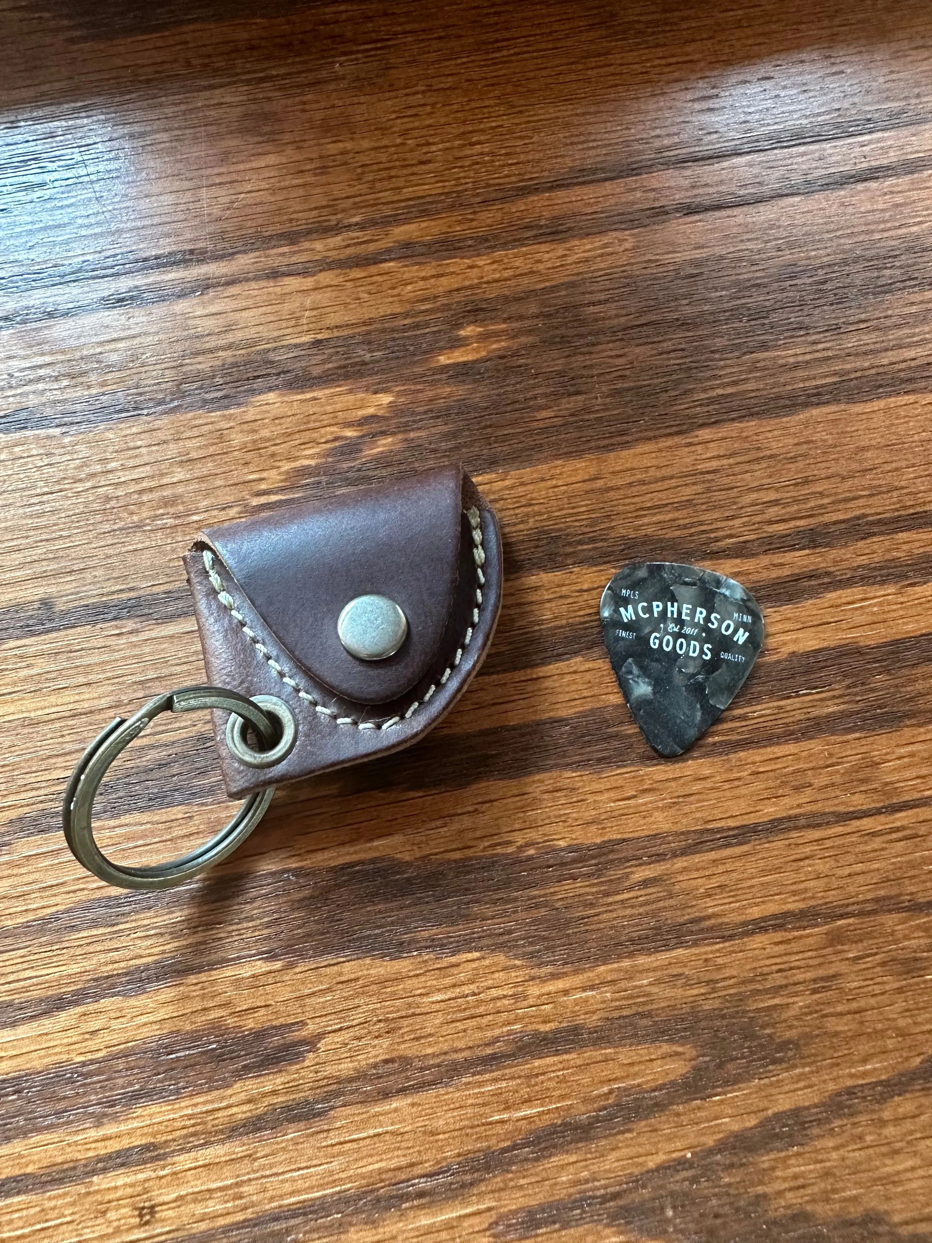Leather guitar pick keychain