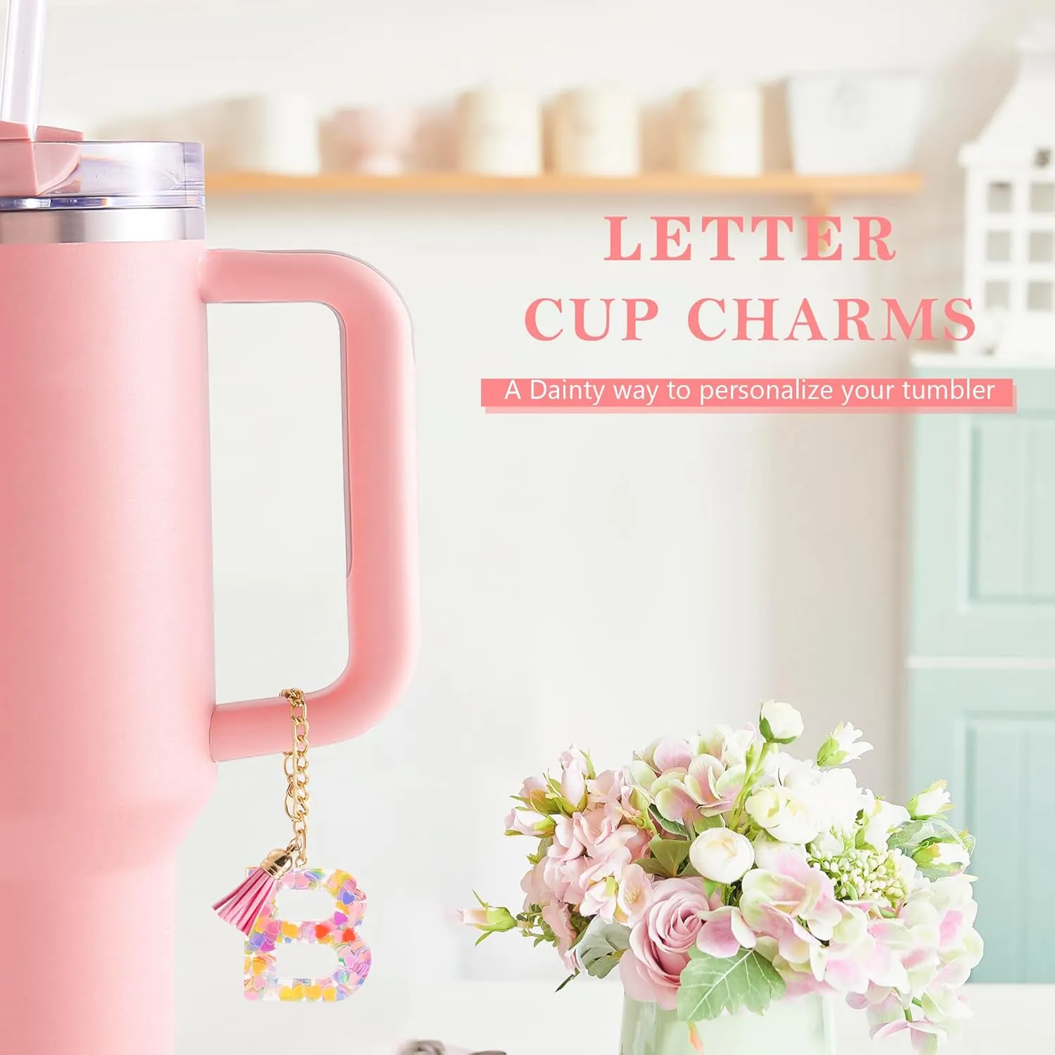 Letter Charm Accessories for Stanley Cup 1 PCS Cute Initial Keychain Handle Charm for Stanley Tumbler for Women