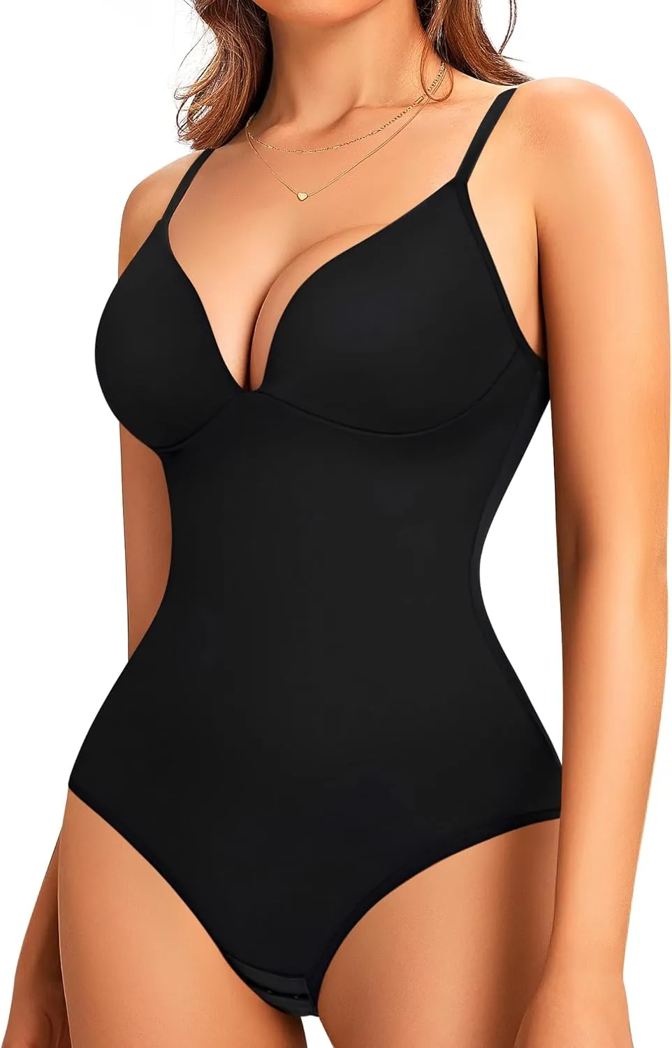 LODAY Shapewear Bodysuits for Women Deep V Neck Body Suit with Built in Bra