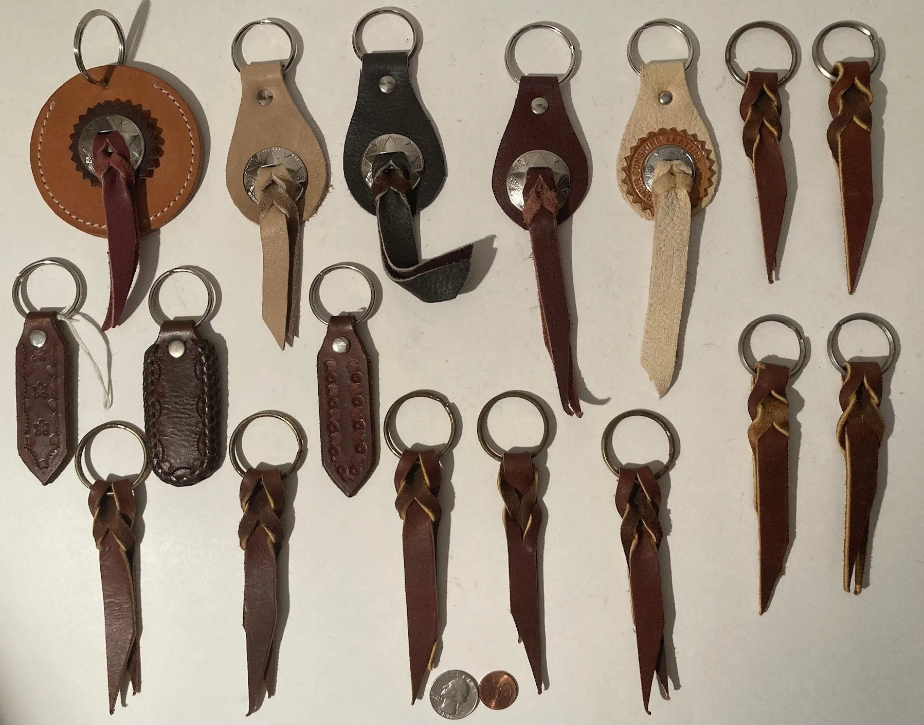 Lot of 17 Vintage Nice Leather Western Style Keychains, Conchos, Keys, Nice Leather, Fun, Cowboy, Cowgirl, Free Shipping in the U.S.