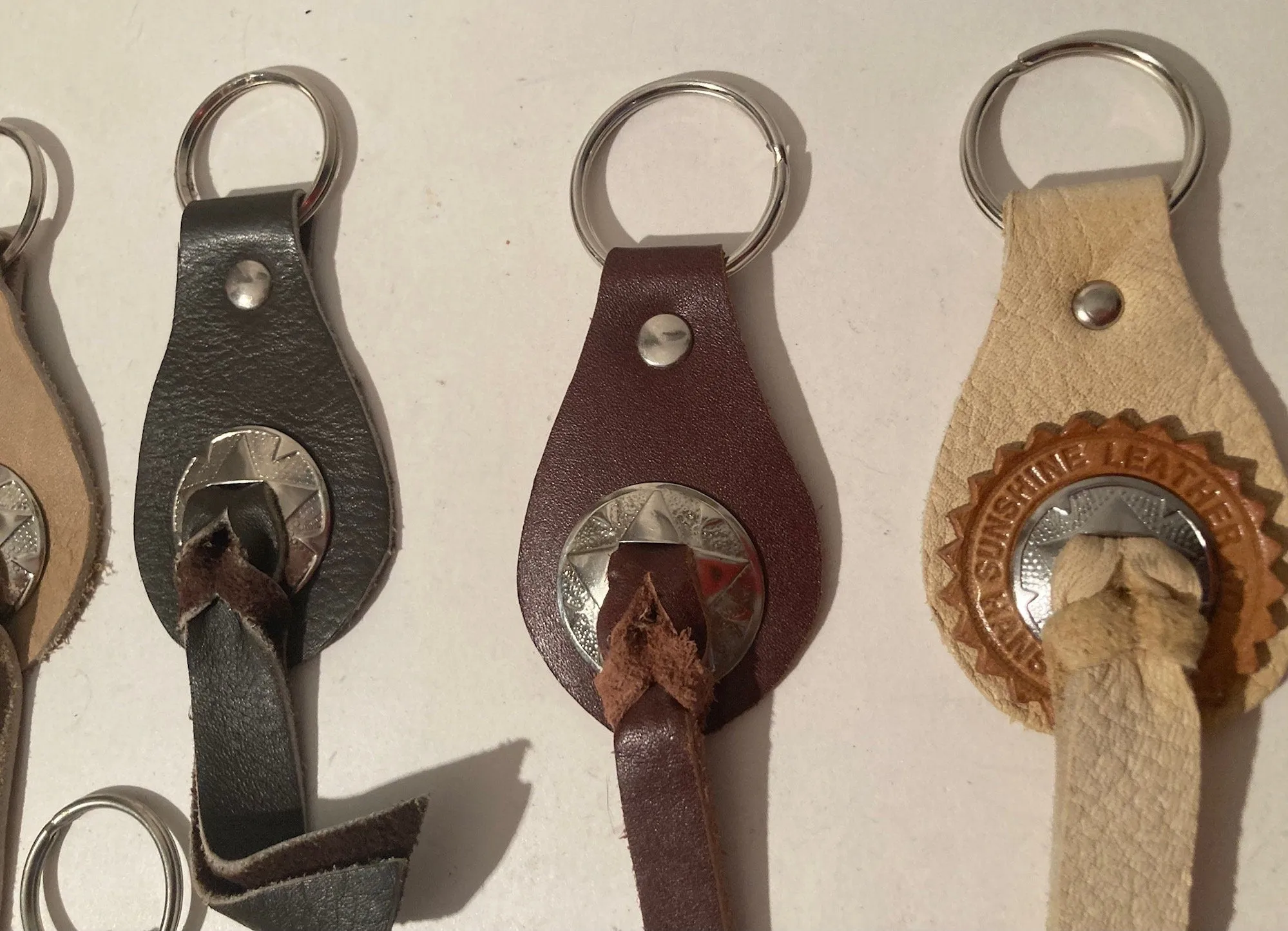 Lot of 17 Vintage Nice Leather Western Style Keychains, Conchos, Keys, Nice Leather, Fun, Cowboy, Cowgirl, Free Shipping in the U.S.