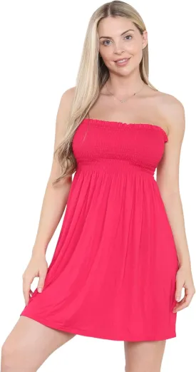 Loxdonz Women's Sun Strapless Tube Short Dress Summer Dresses Casual Mini Beach Cover Up