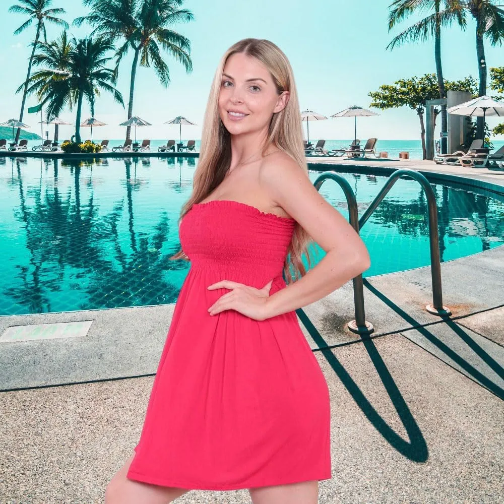 Loxdonz Women's Sun Strapless Tube Short Dress Summer Dresses Casual Mini Beach Cover Up