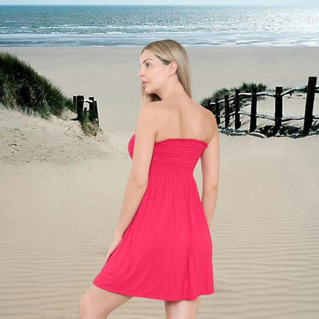 Loxdonz Women's Sun Strapless Tube Short Dress Summer Dresses Casual Mini Beach Cover Up