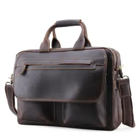 Mens Leather Briefcase Messenger Bag 14 Inches