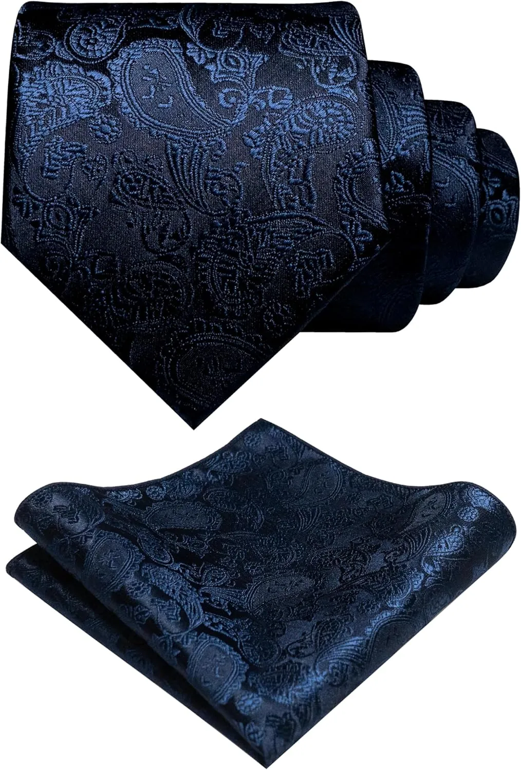 Mens Paisley Tie and Pre-tied Paisley Bow Tie with Pocket Square Cufflinks Clip Set