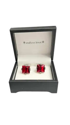 Men's red diamonds cufflinks sliver stainless steel