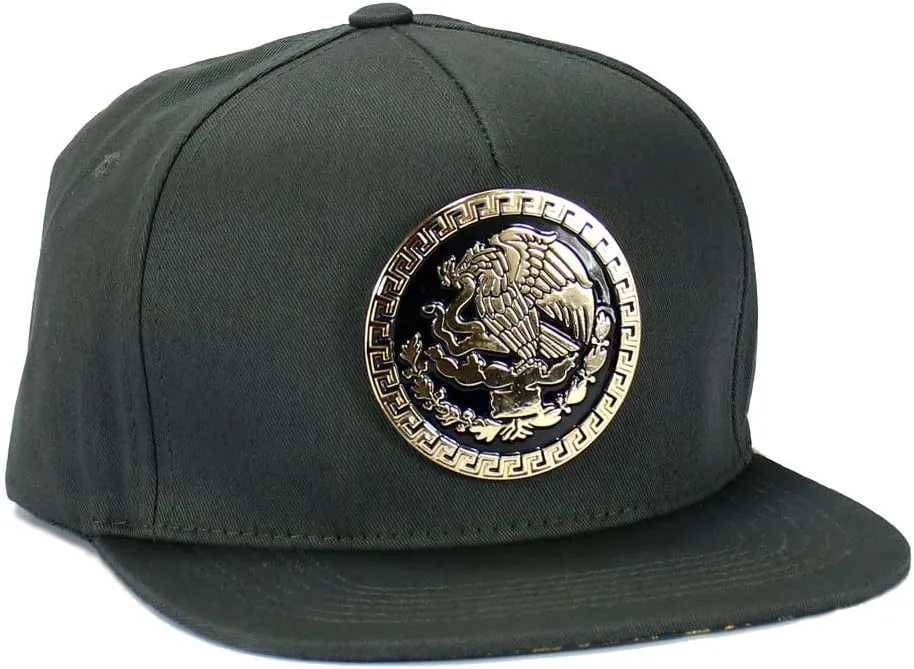 Mexico Hat Metallic Golden Federal Logo Mexican Eagle Aguila Snapback Flat Bill Baseball Cap