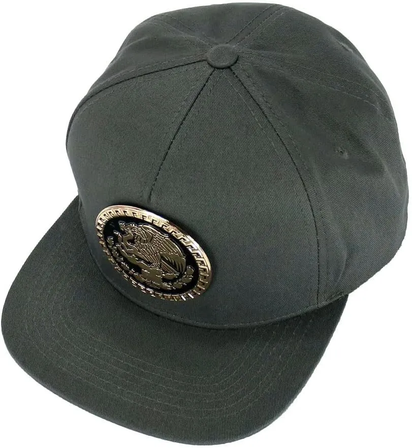 Mexico Hat Metallic Golden Federal Logo Mexican Eagle Aguila Snapback Flat Bill Baseball Cap
