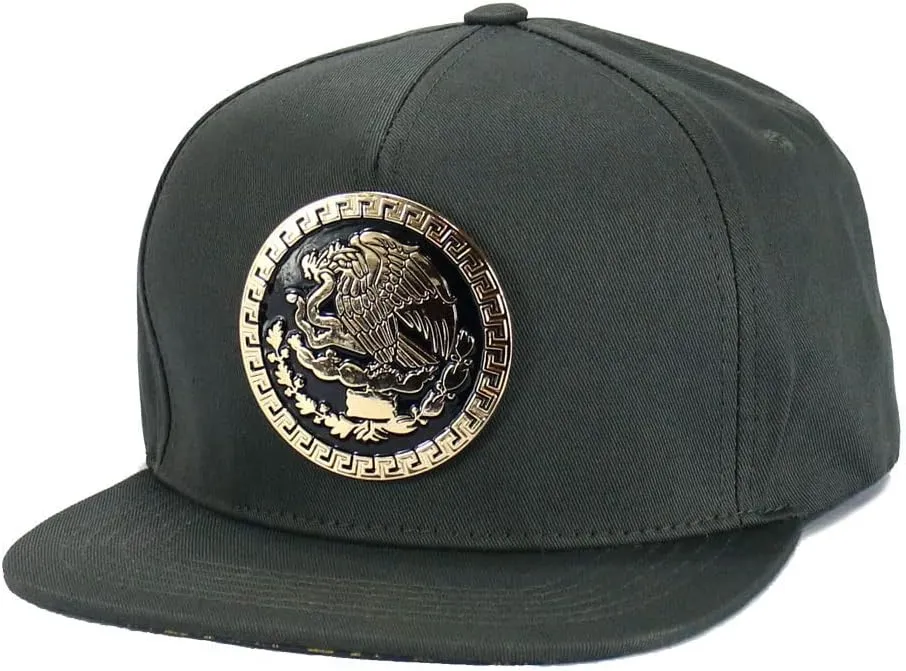 Mexico Hat Metallic Golden Federal Logo Mexican Eagle Aguila Snapback Flat Bill Baseball Cap