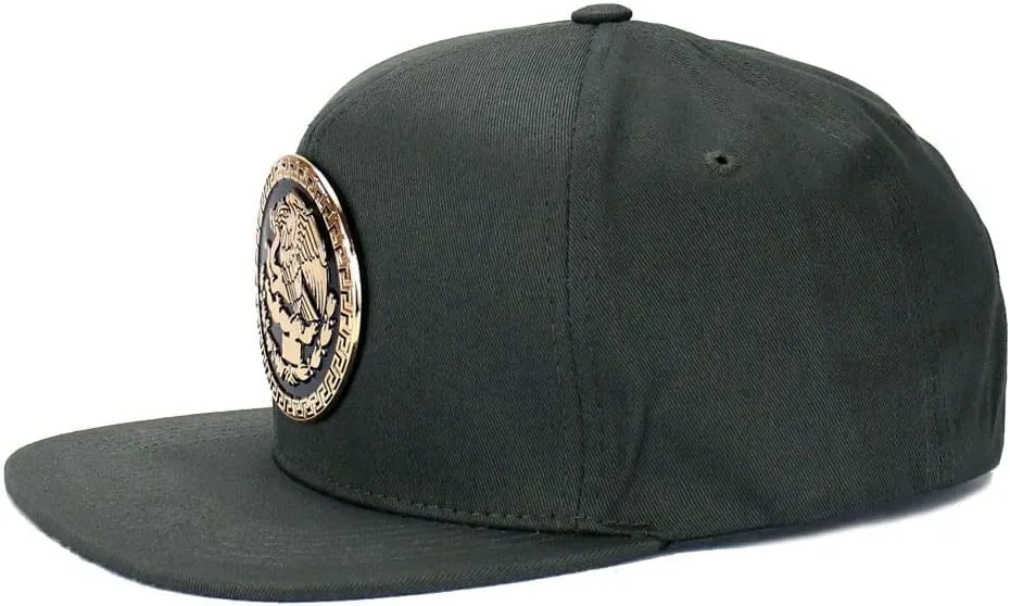 Mexico Hat Metallic Golden Federal Logo Mexican Eagle Aguila Snapback Flat Bill Baseball Cap
