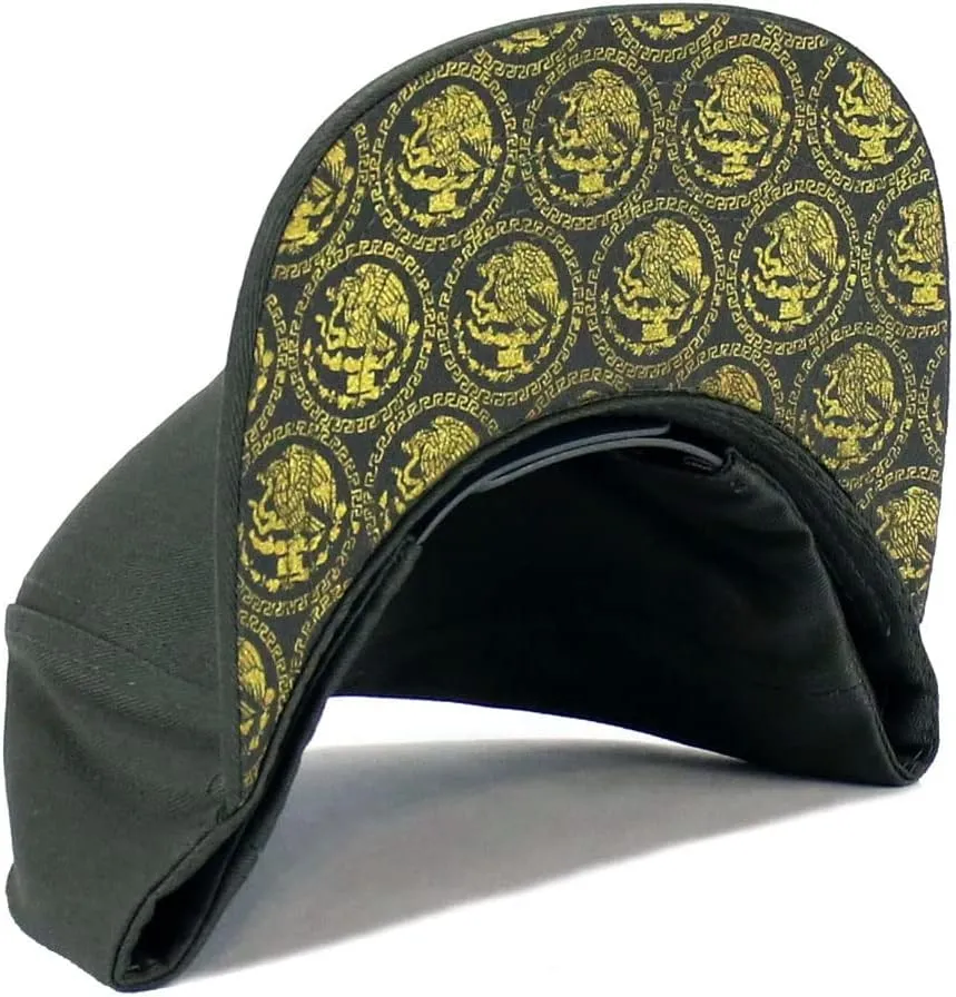 Mexico Hat Metallic Golden Federal Logo Mexican Eagle Aguila Snapback Flat Bill Baseball Cap