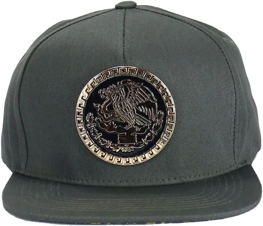 Mexico Hat Metallic Golden Federal Logo Mexican Eagle Aguila Snapback Flat Bill Baseball Cap