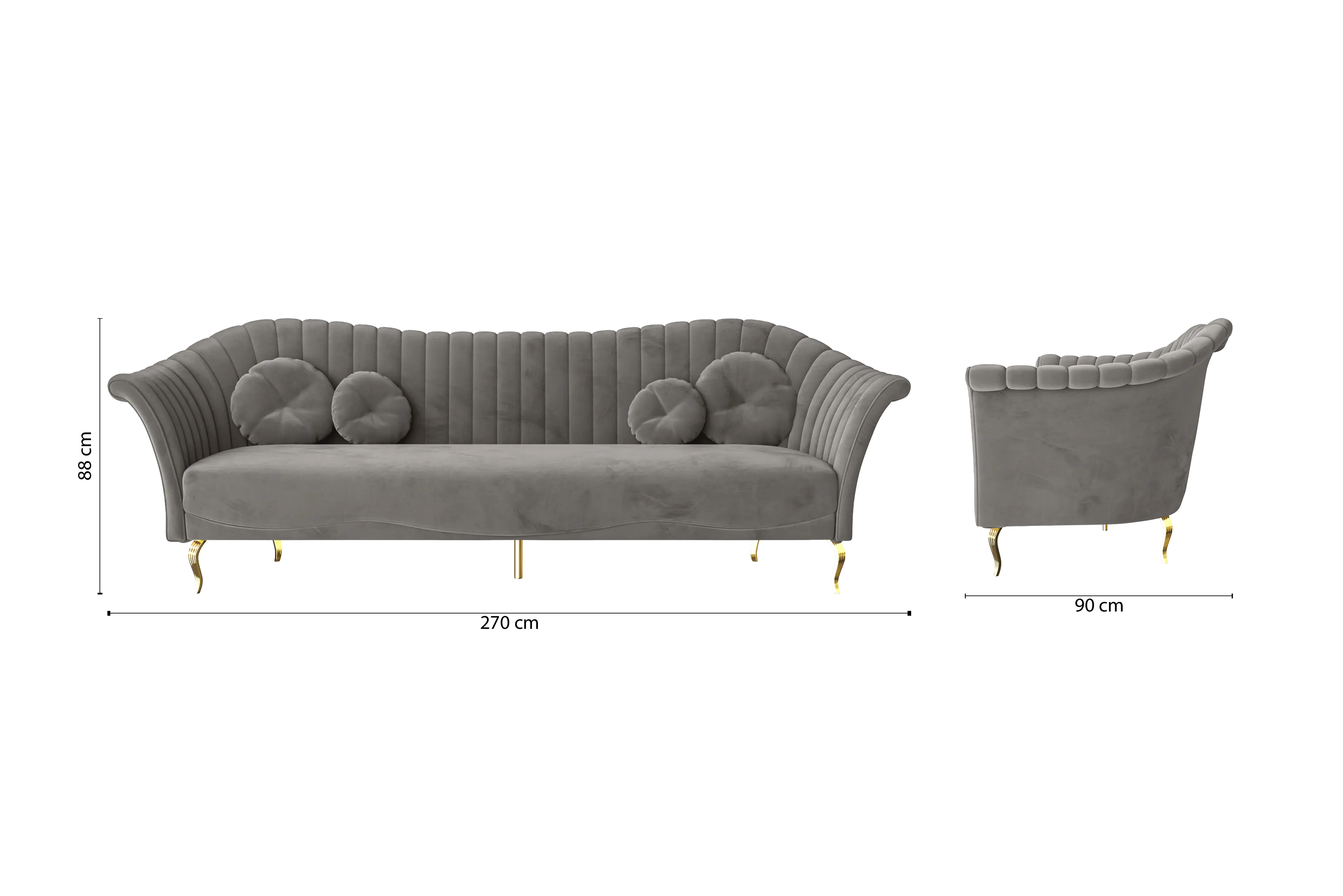 Milan 4 Seater Sofa Grey Velvet