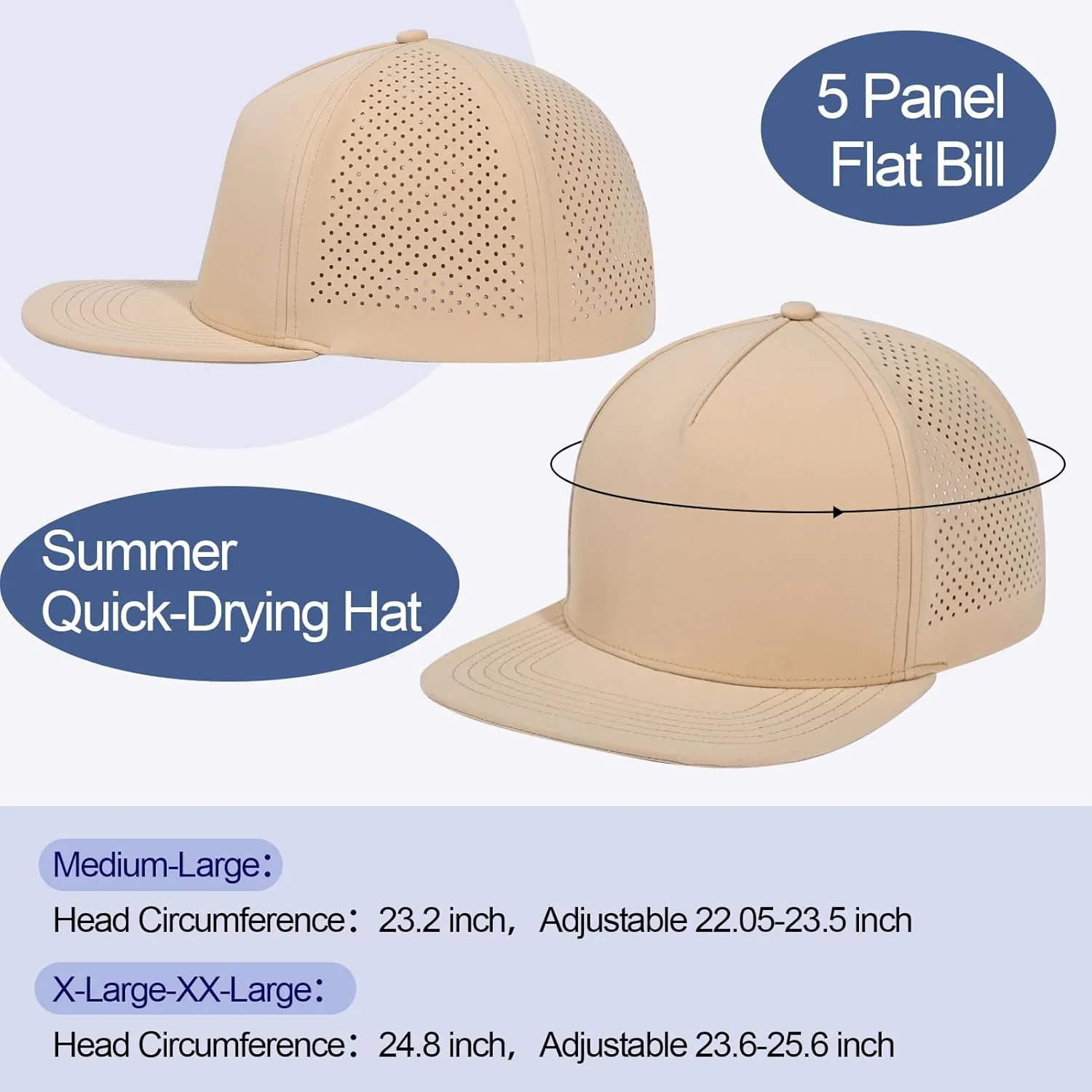 M/L/XL/XXL Oversize Flat Bill Baseball Cap for Men Women Quick Dry Snapback Hats Summer Mesh 5 Panel Cap