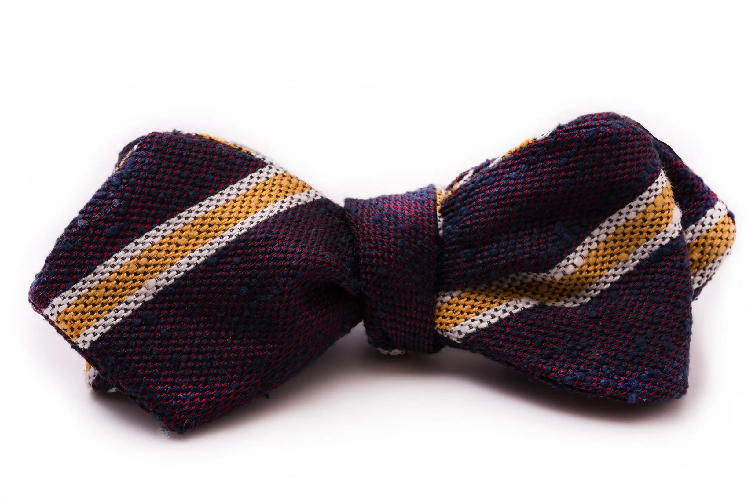 Navy, Red & Yellow Striped Shantung Silk Bow Tie
