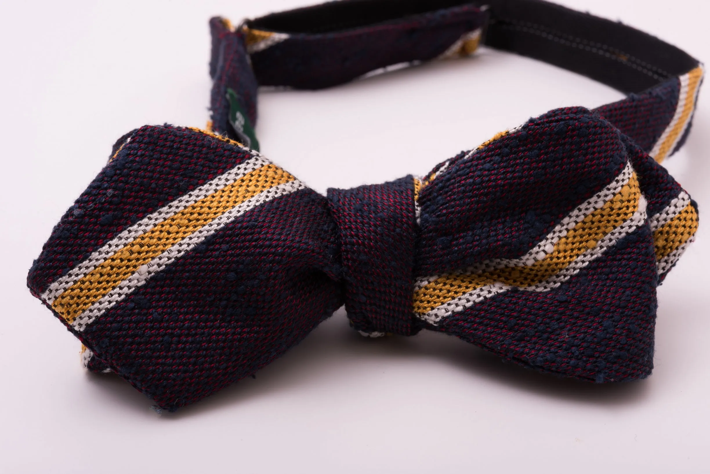 Navy, Red & Yellow Striped Shantung Silk Bow Tie