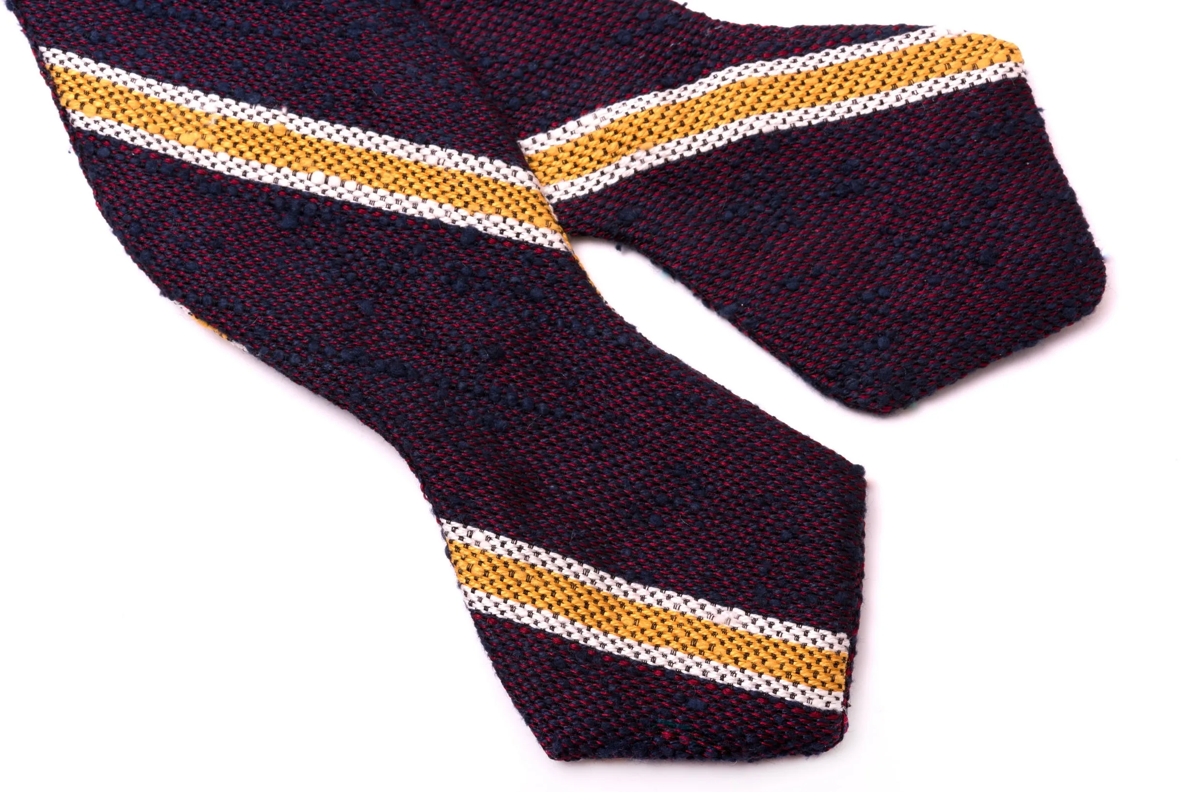 Navy, Red & Yellow Striped Shantung Silk Bow Tie