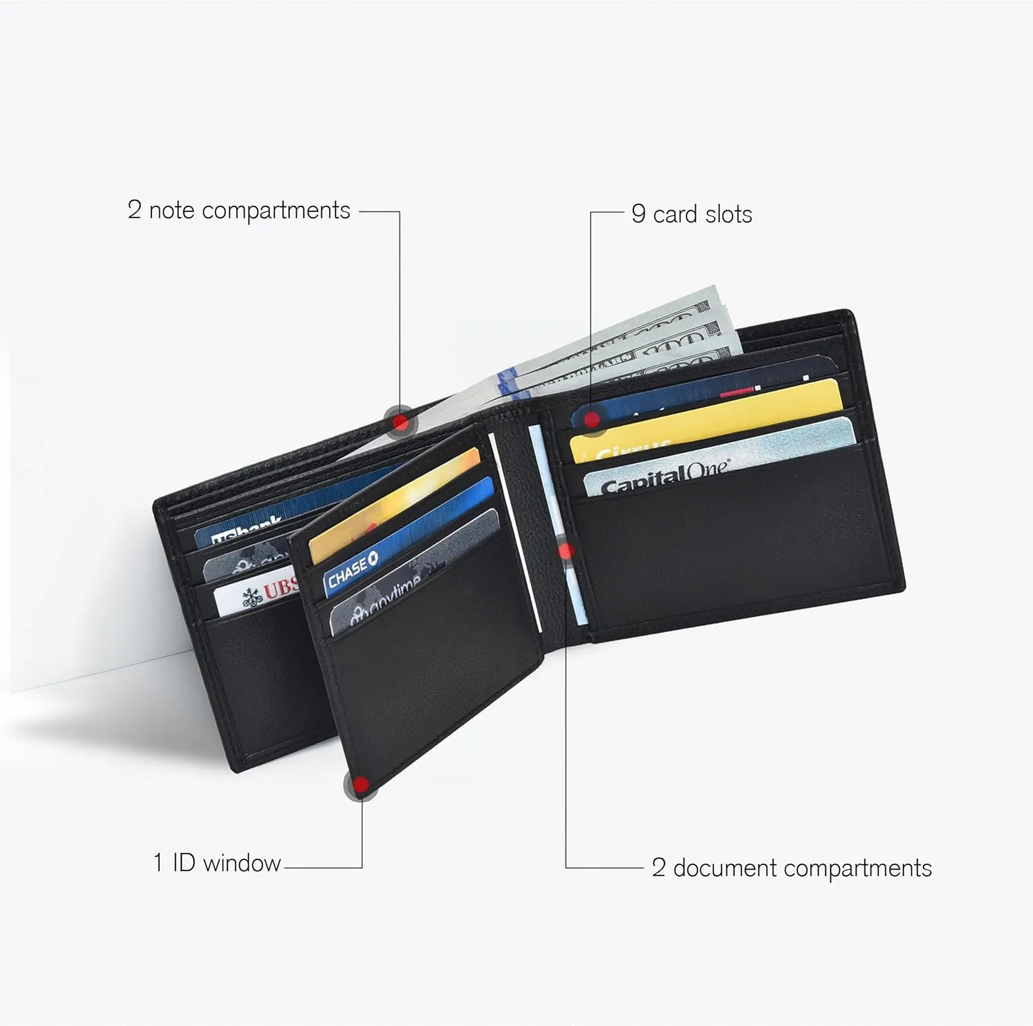 Oak Leathers Leather Wallet for Men - RFID Bifold Wallets with 9 Credit Cards 1 ID Window Slim Minimalist Front Pocket Gift For Men