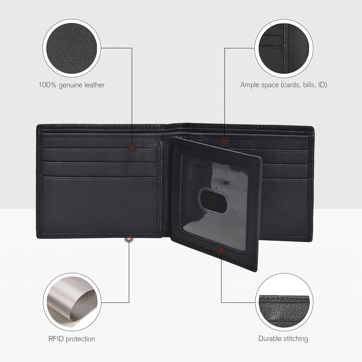 Oak Leathers Leather Wallet for Men - RFID Bifold Wallets with 9 Credit Cards 1 ID Window Slim Minimalist Front Pocket Gift For Men
