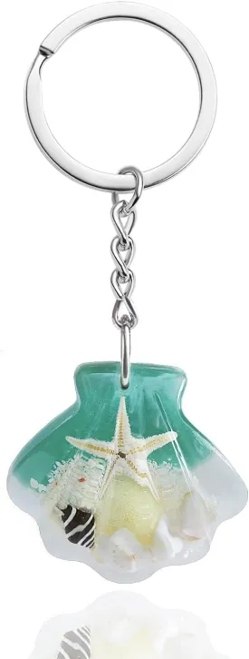 Ocean Series Shell Keychain ?C Unique Cute Resin Pendant Keyring, Handmade Beach Style Accessory for Women