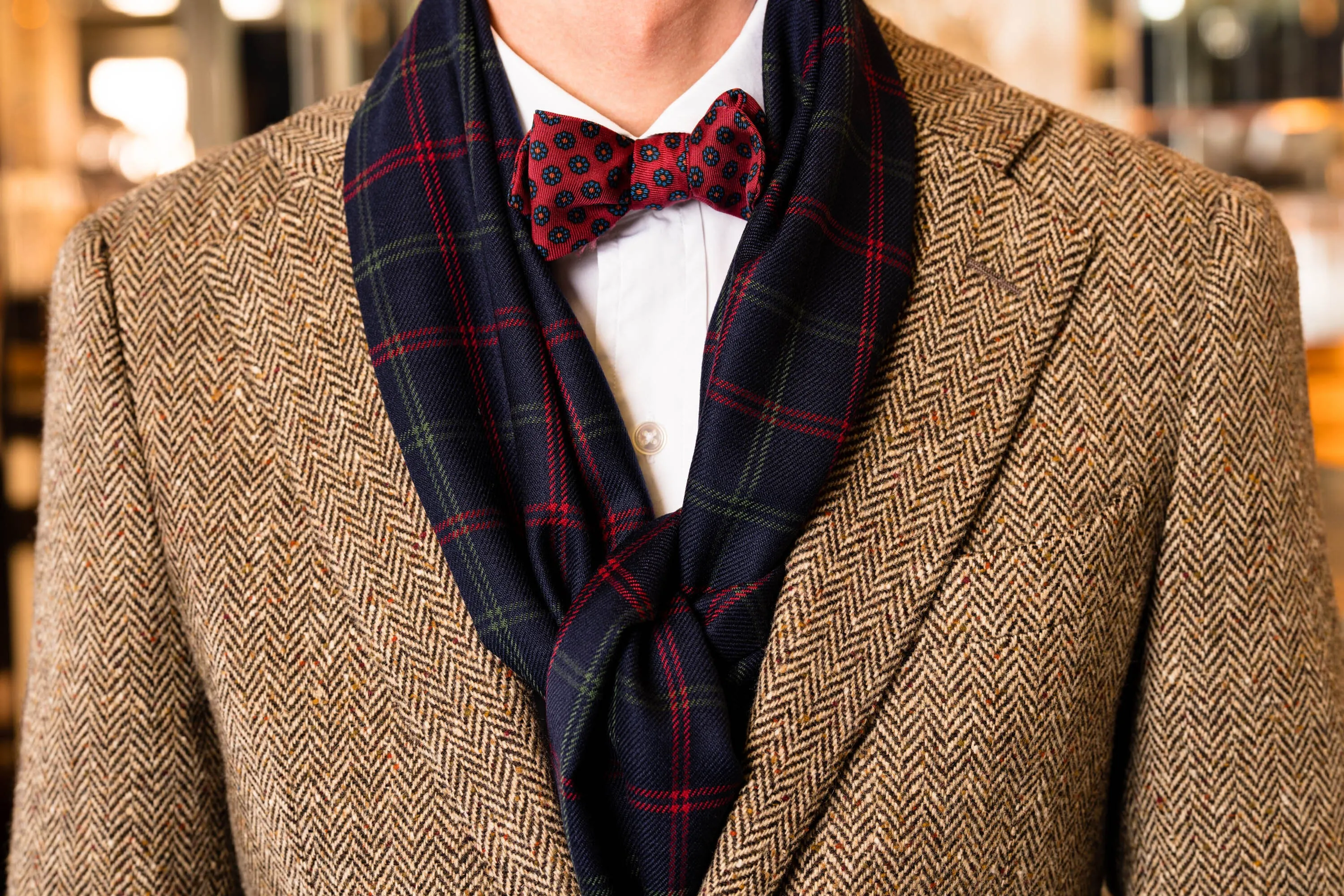 Orange Red Diamond Pattern Jacquard Woven Bow Tie