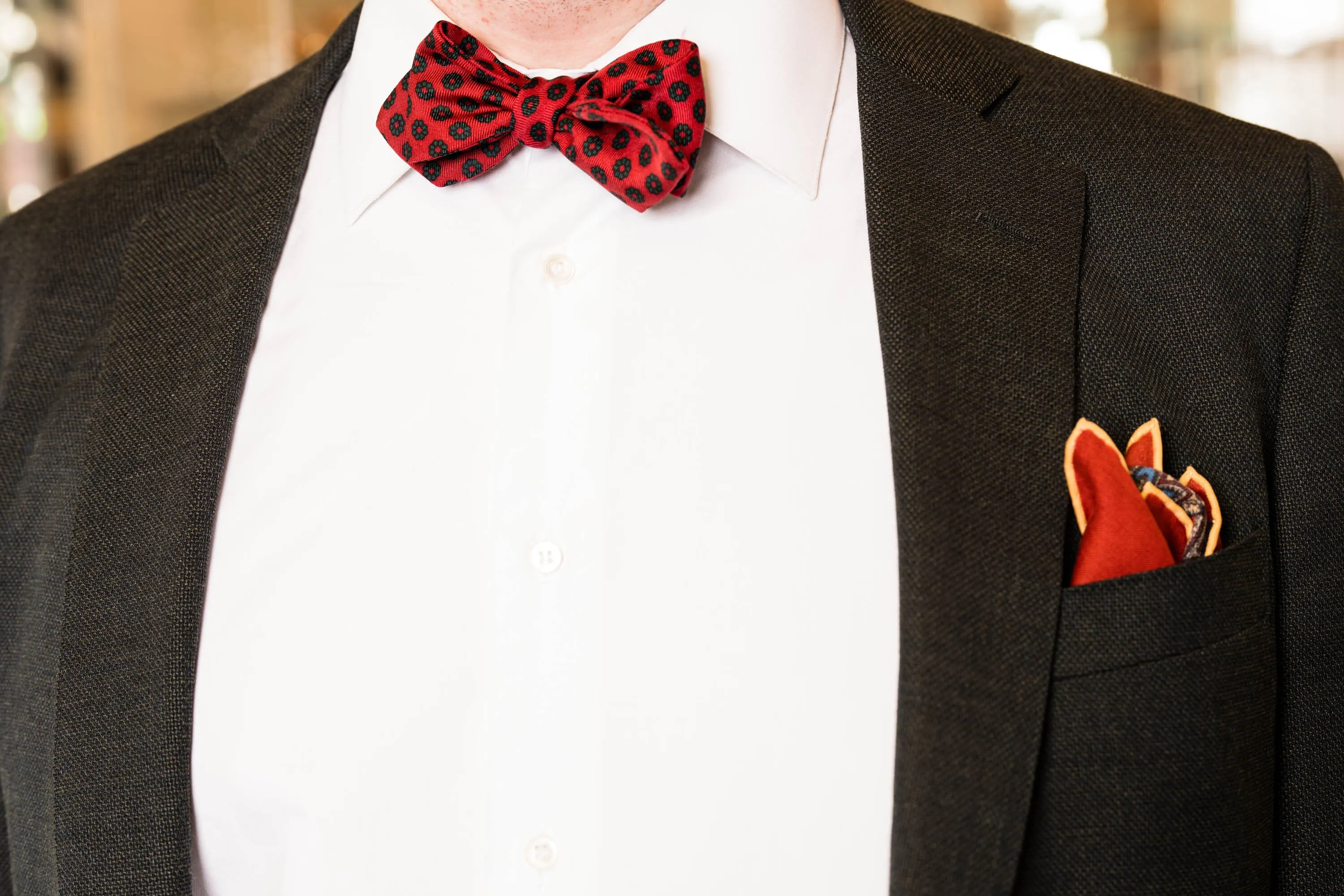 Orange Red Diamond Pattern Jacquard Woven Bow Tie