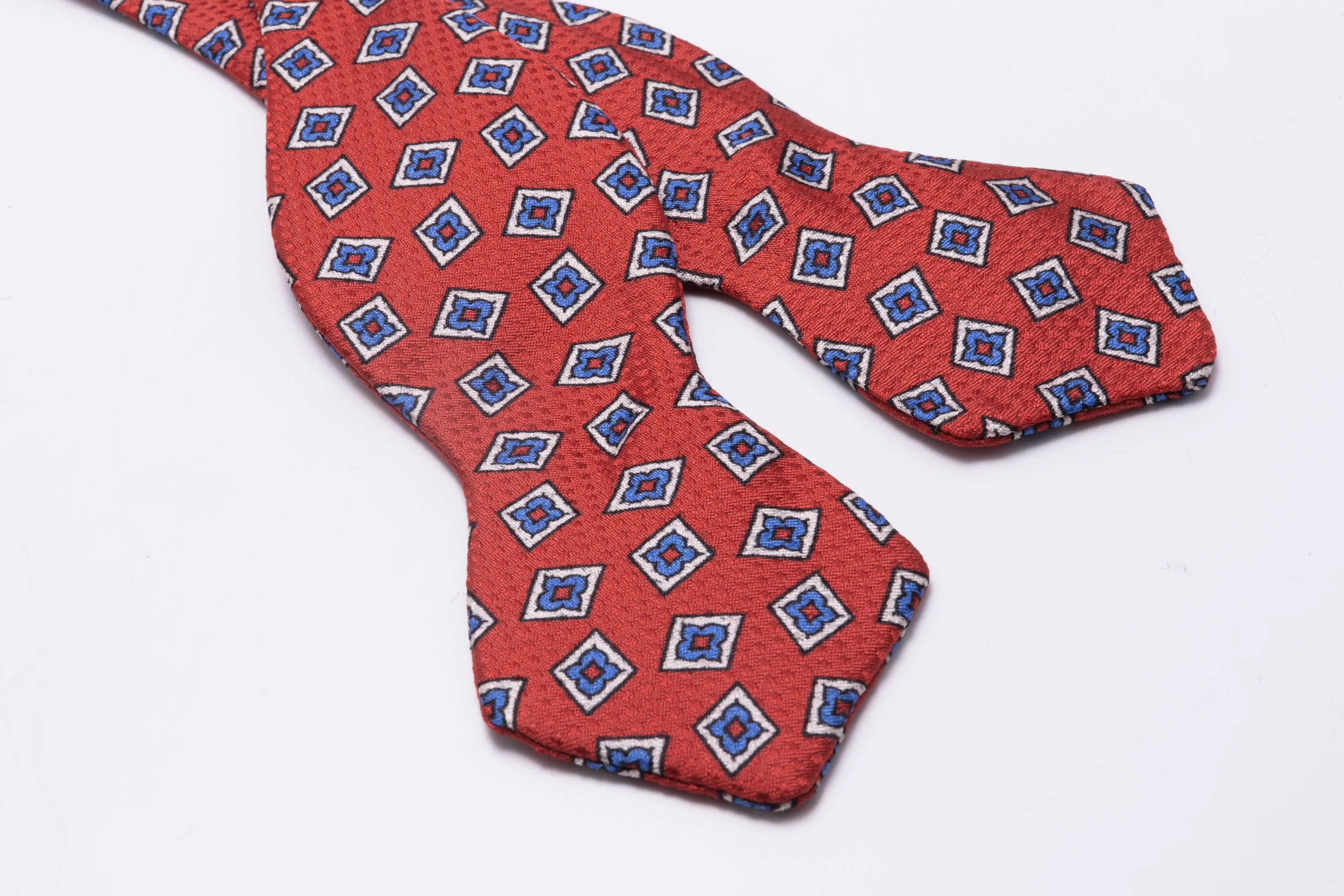 Orange Red Diamond Pattern Jacquard Woven Bow Tie