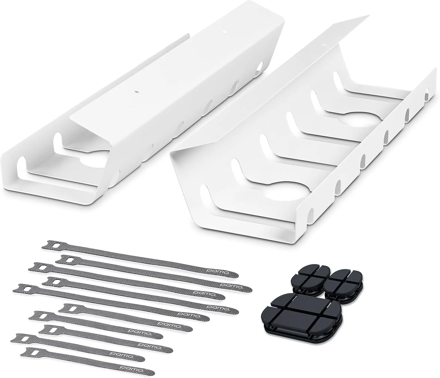 PAMO Cable Management Under Desk for Easy mounting Under-Table I Set of 2 - with 10X Cable Ties I Desk Organizer for Office/Home Office Table Thoughtful Cable Tray Holder