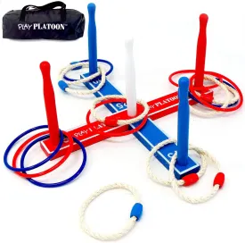 Play Platoon Ring Toss Game - Backyard Games for Kids - Includes 8 Rope & 8 Plastic Rings and Carry Bag