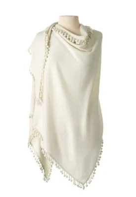 Pom Pom Triangle Wrap Ivory