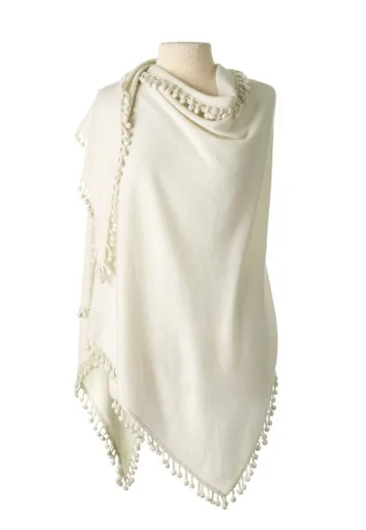 Pom Pom Triangle Wrap Ivory